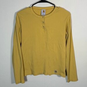 Carhartt for Women Ribbed Knit Henley Long Sleeve Top Mustard Yellow Medium